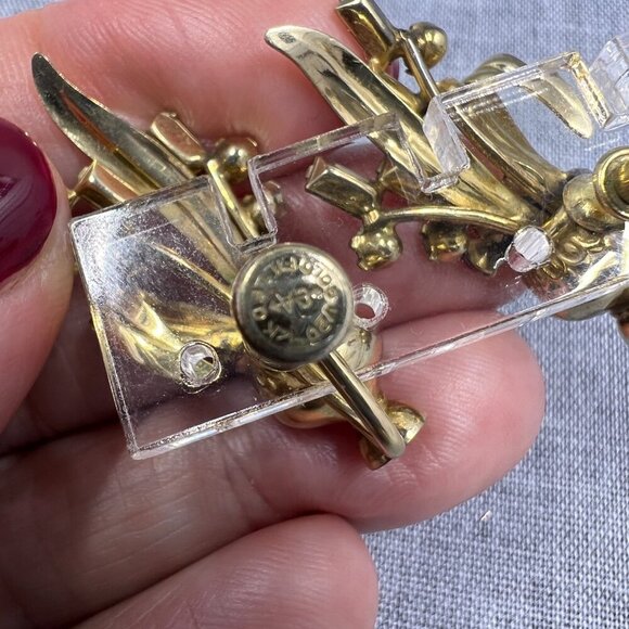 Fruit Salad Crystals earrings, 22K Gold Plated, Bouquets Clip Earrings, Vintage - Picture 10 of 11